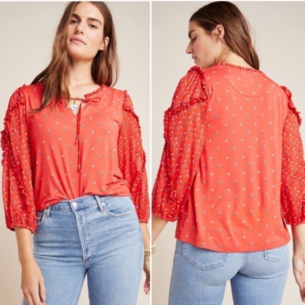 Anthro Maeve Jacquin Peasant Blouse Sz XS